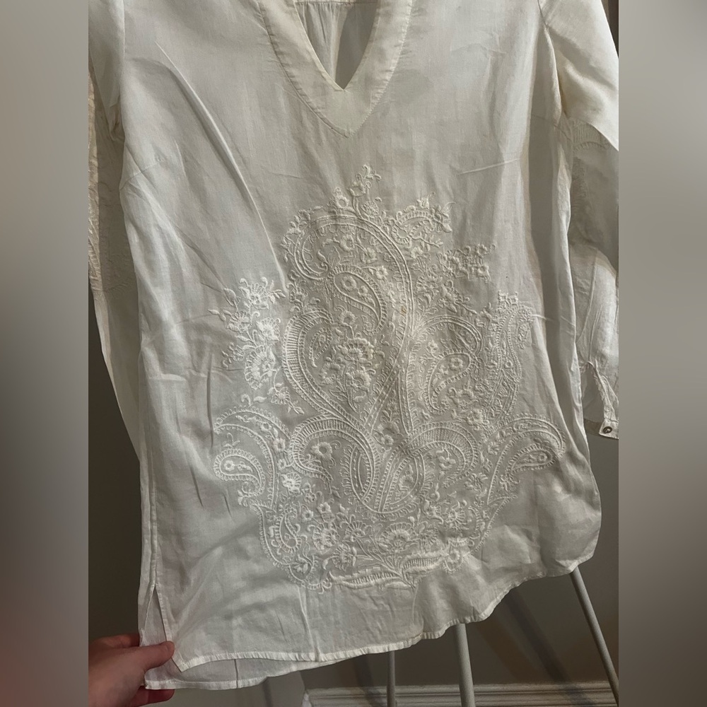 Massimo Dutti Cream Embroidered Tunic - Picture 2 of 5